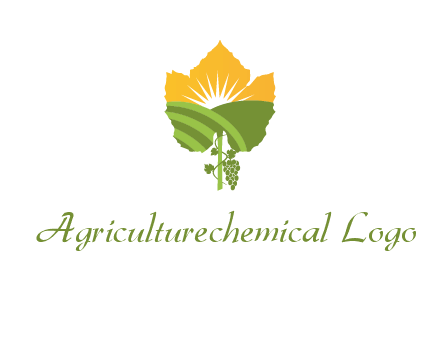 leaf shape cutout of sun and grape farm vineyard logo
