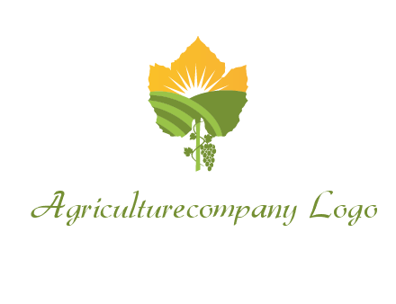 leaf shape cutout of sun and grape farm vineyard logo