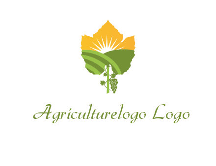 leaf shape cutout of sun and grape farm vineyard logo