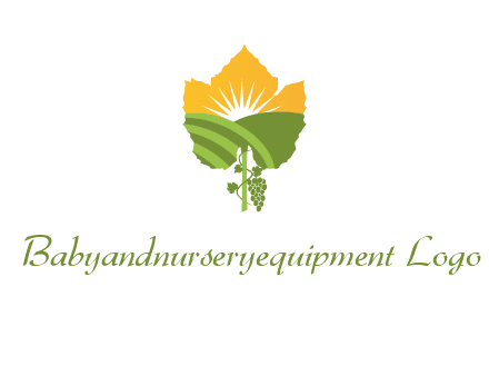 leaf shape cutout of sun and grape farm vineyard logo