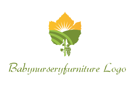 leaf shape cutout of sun and grape farm vineyard logo