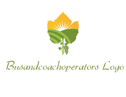 leaf shape cutout of sun and grape farm vineyard logo