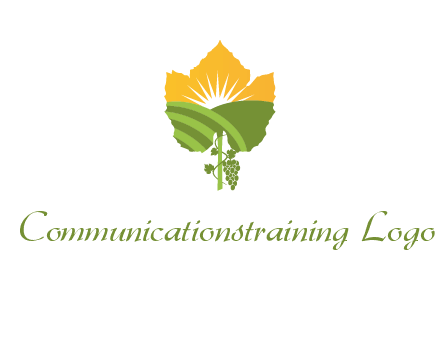 leaf shape cutout of sun and grape farm vineyard logo
