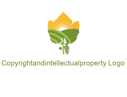 leaf shape cutout of sun and grape farm vineyard logo