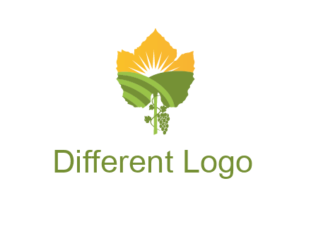 leaf shape cutout of sun and grape farm vineyard logo