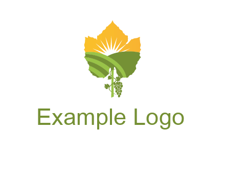 leaf shape cutout of sun and grape farm vineyard logo