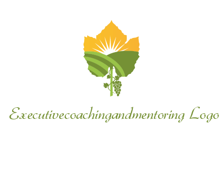 leaf shape cutout of sun and grape farm vineyard logo