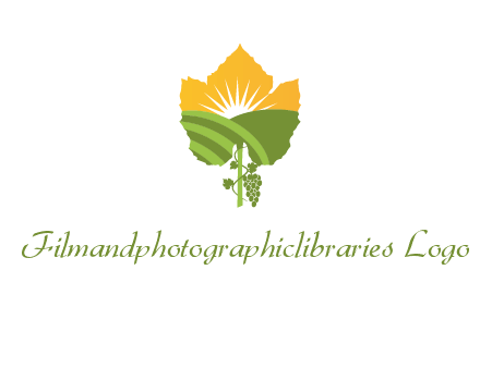 leaf shape cutout of sun and grape farm vineyard logo
