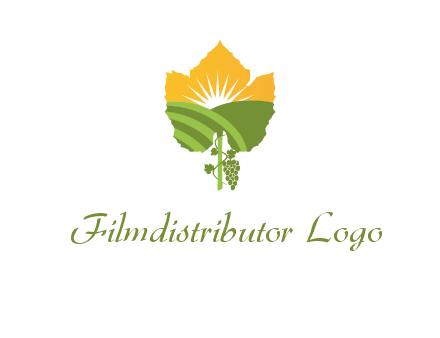 leaf shape cutout of sun and grape farm vineyard logo