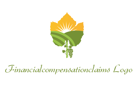 leaf shape cutout of sun and grape farm vineyard logo