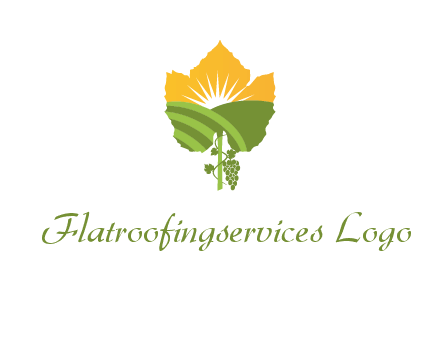 leaf shape cutout of sun and grape farm vineyard logo