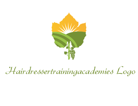 leaf shape cutout of sun and grape farm vineyard logo