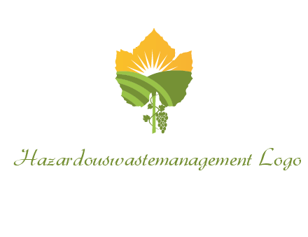 leaf shape cutout of sun and grape farm vineyard logo