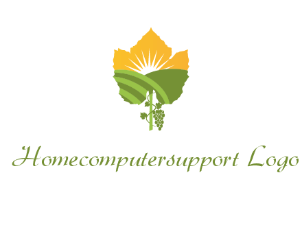 leaf shape cutout of sun and grape farm vineyard logo