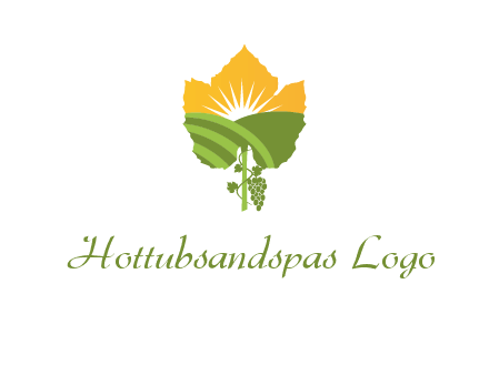 leaf shape cutout of sun and grape farm vineyard logo