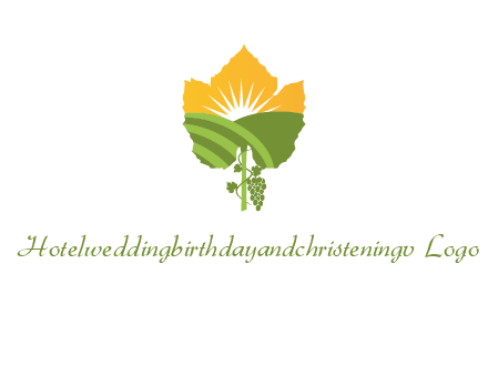 leaf shape cutout of sun and grape farm vineyard logo
