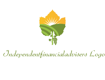 leaf shape cutout of sun and grape farm vineyard logo