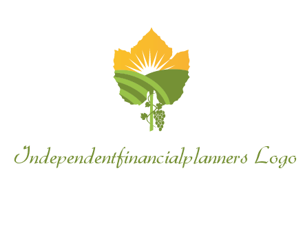 leaf shape cutout of sun and grape farm vineyard logo