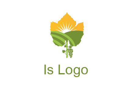 leaf shape cutout of sun and grape farm vineyard logo