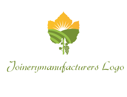 leaf shape cutout of sun and grape farm vineyard logo