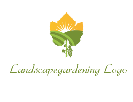 leaf shape cutout of sun and grape farm vineyard logo