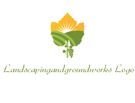 leaf shape cutout of sun and grape farm vineyard logo