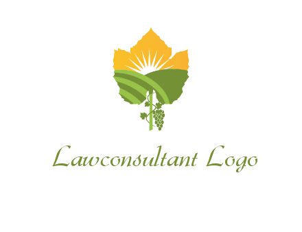 leaf shape cutout of sun and grape farm vineyard logo