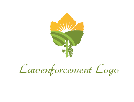 leaf shape cutout of sun and grape farm vineyard logo