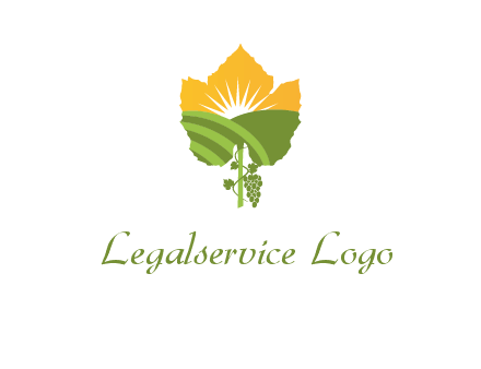 leaf shape cutout of sun and grape farm vineyard logo