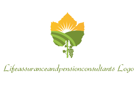 leaf shape cutout of sun and grape farm vineyard logo