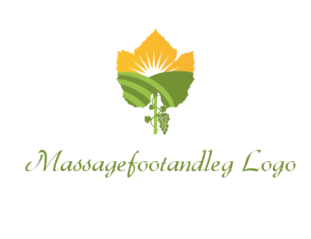 leaf shape cutout of sun and grape farm vineyard logo