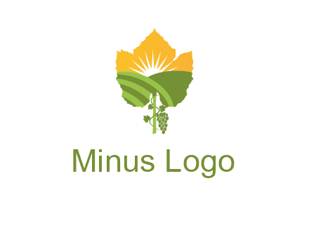leaf shape cutout of sun and grape farm vineyard logo