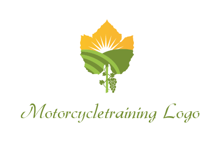 leaf shape cutout of sun and grape farm vineyard logo