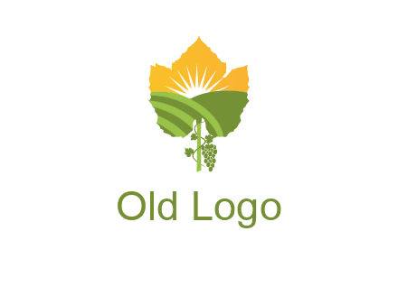 leaf shape cutout of sun and grape farm vineyard logo