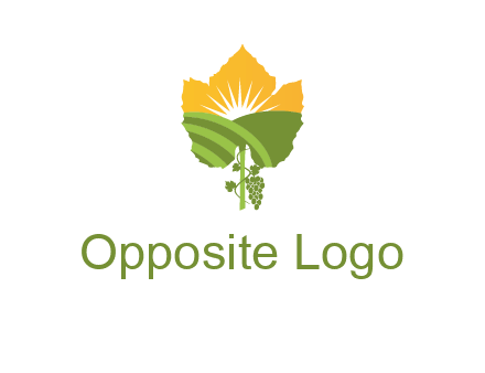 leaf shape cutout of sun and grape farm vineyard logo