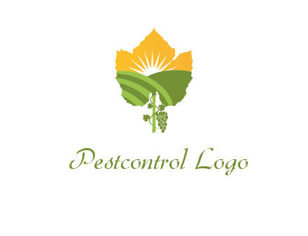 leaf shape cutout of sun and grape farm vineyard logo