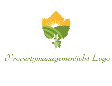 leaf shape cutout of sun and grape farm vineyard logo