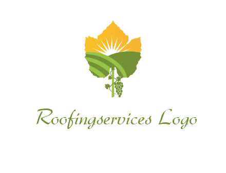 leaf shape cutout of sun and grape farm vineyard logo