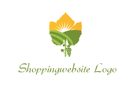 leaf shape cutout of sun and grape farm vineyard logo