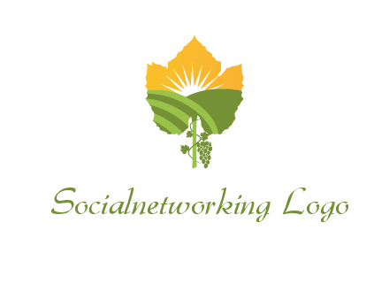 leaf shape cutout of sun and grape farm vineyard logo