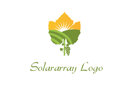 leaf shape cutout of sun and grape farm vineyard logo