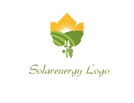 leaf shape cutout of sun and grape farm vineyard logo