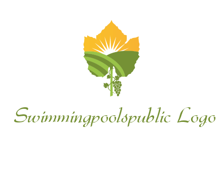 leaf shape cutout of sun and grape farm vineyard logo