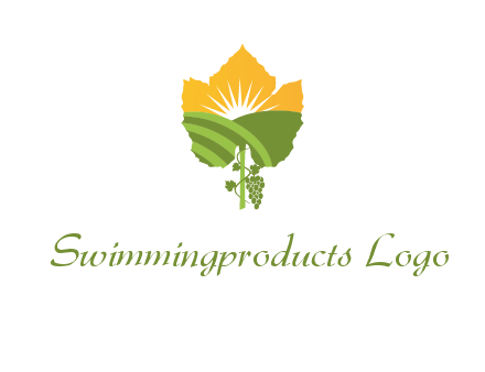 leaf shape cutout of sun and grape farm vineyard logo