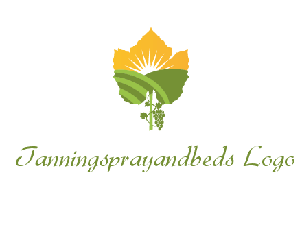 leaf shape cutout of sun and grape farm vineyard logo