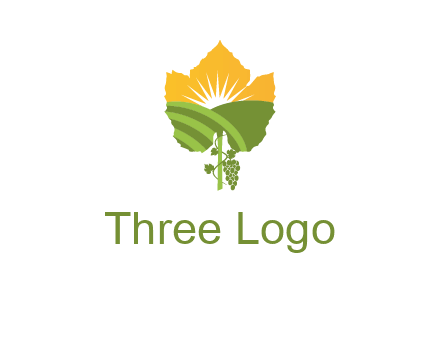 leaf shape cutout of sun and grape farm vineyard logo
