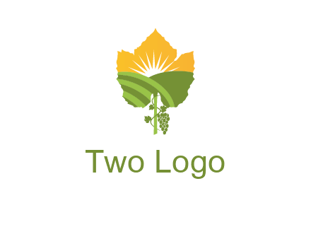 leaf shape cutout of sun and grape farm vineyard logo