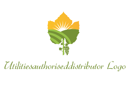 leaf shape cutout of sun and grape farm vineyard logo