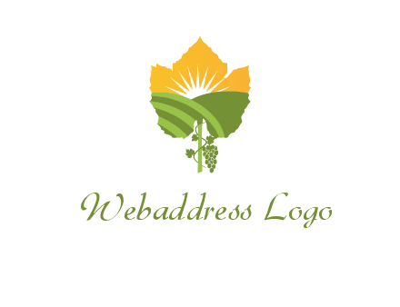 leaf shape cutout of sun and grape farm vineyard logo