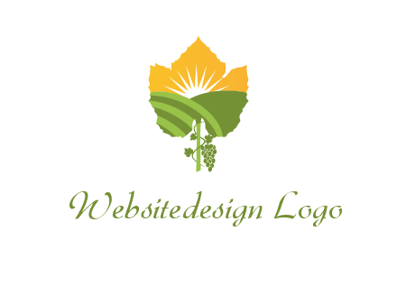 leaf shape cutout of sun and grape farm vineyard logo
